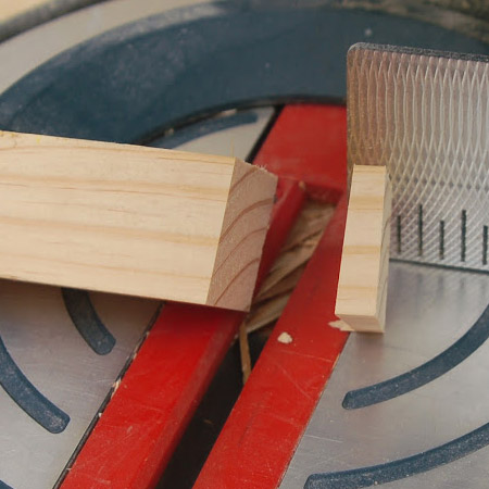 7. All four legs need to be cut at a 5-degree angle – from corner to corner - see image below. Set the plate on your mitre saw to 5-degrees and firmly hold each leg so that the corner is facing up. 