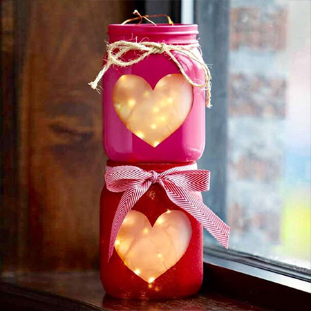 HOME-DZINE | Valentine Crafts - Grab a can of Rust-Oleum 2X Ultra Cover spray paint in Sweet Pea, Satin Magenta, Poppy Red or Colonial Red and transform a glass food jar into a pretty candle holder to add romance to your Valentine's Day celebration. 