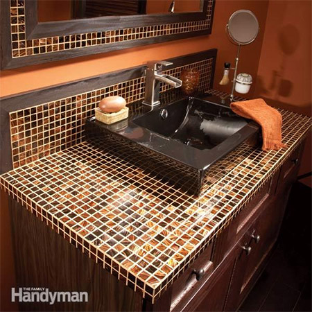 How to apply mosaic tile to vanity 
