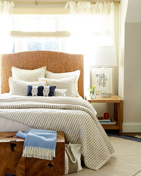 If you love lots of natural light but need extra privacy in the bedroom, consider combining two window treatments. Mixing sheers with a Roman blinds can be used to create a wonderful dreamy backdrop for the bed. 