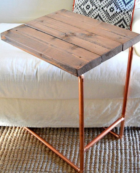 HOME-DZINE | Copper Tube DIY - Every home needs a table or two, and if they're easy and affordable to make you can make a variety of copper tube tables for different applications. Glue together cut pine planks and mount on a copper tube framework to make a table that you can use as a laptop table, or for drinks.