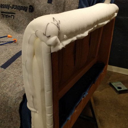 HOME-DZINE | Upholstery Projects - Once the seat and back is done you can move onto the arm rests. You can apply a thin layer of foam over the frame and apply a layer of batting over the top of this. Use staples to hold the foam and fabric in place.