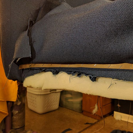 HOME-DZINE | Upholstery Projects - The front skirt of the sofa is attached using a tack strip. 