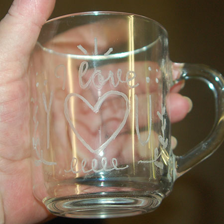 HOME-DZINE | DIY Divas Workshops - The next project was to engrave a Valentine's message on glass mugs. 