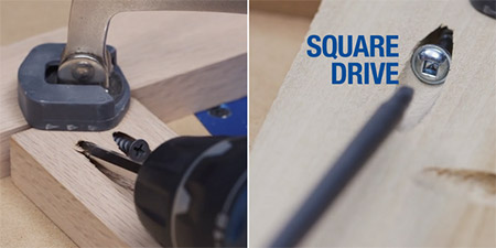 HOME DZINE | DIY Tips - Kreg screws have a square-drive head that allows the driver bit to fit snug in the head of the screw. This leaves your hands free to concentrate on joining sections together.
