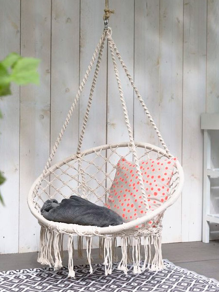 HOME-DZINE | Craft Projects - Indoors or outdoors on a patio or deck, a hanging chair is just the thing for relaxing on a hot day. Make your own macramé hanging chair and hang in a corner or shady spot for a place to relax with a good book or glass of chilled wine.