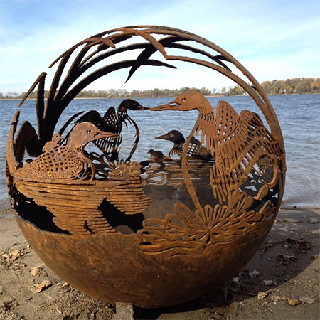 the Loon, a handcrafted steel fireglobe