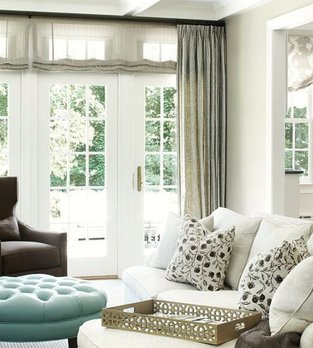 While you want French doors to be a feature in a room, you don't want to overpower them with window treatments, and when dressing French doors, less is definitely best - especially when layered to provide privacy or block out sunlight.