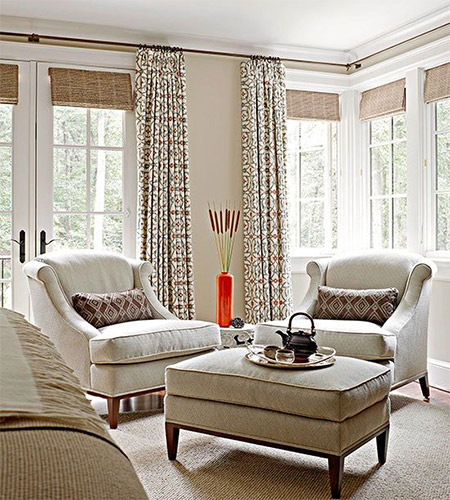 Finishing Touches you can have Roman blinds made to measure in a wide selection of trendy fabrics. That means you can design the perfect window treatment for French doors