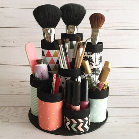 Kitchen towels, wrapping paper, or anything else on a cardboard tube - use the tubes to make a makeup holder.