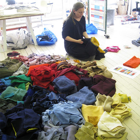 entire process began with cutting thousands of pieces of clothing