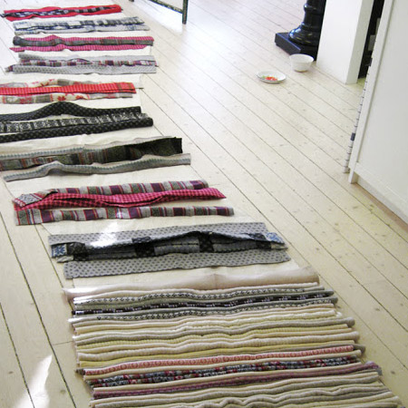 small batches of joined strips for the rag rug