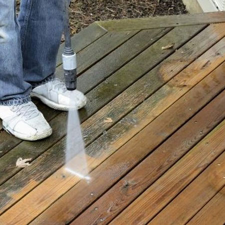 clean decking with high pressure cleaner