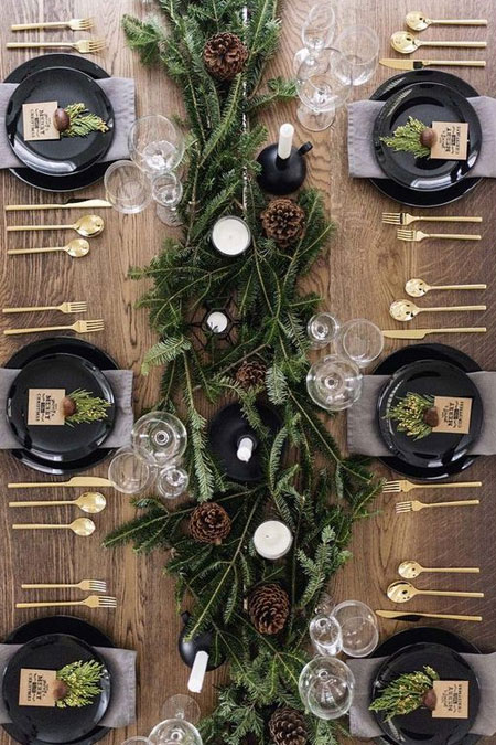 dress christmas table with foliage