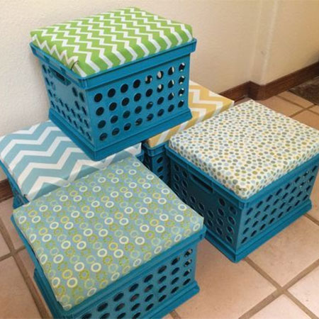 recycle plastic crates into upholstered stools