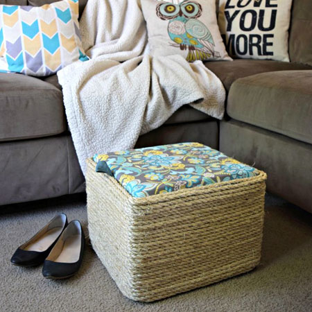 rope wrapped plastic crate footstool
