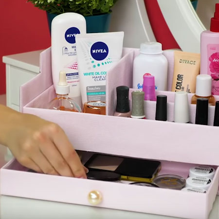 Shoebox transforms into a Beauty Product Holder