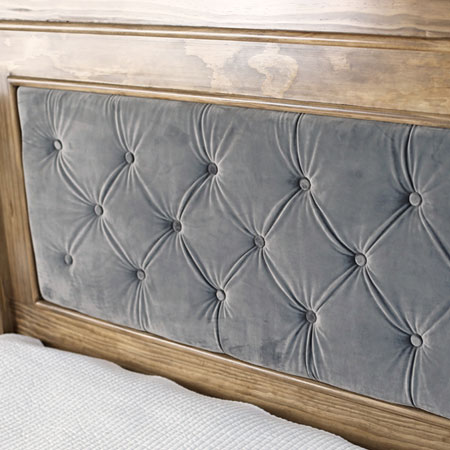upholstered headboard with wood frame surround
