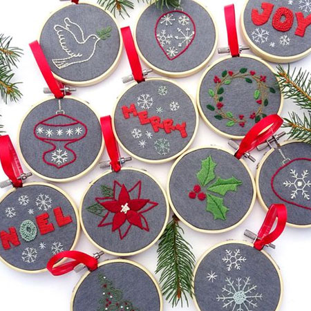 embroidered christmas tree ornaments