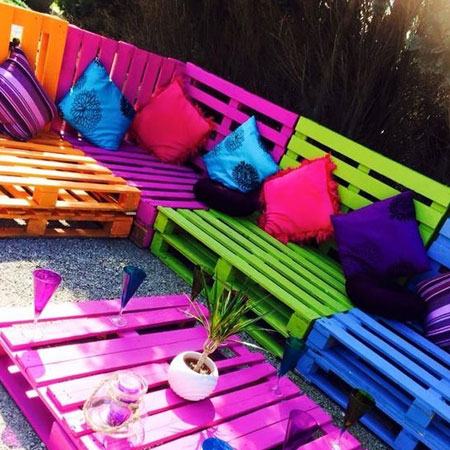 colourful reclaimed pallet wood garden furniture