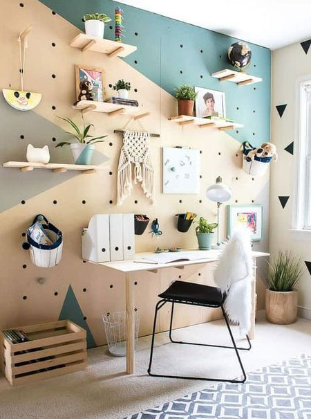 pegboard shelf wall for office or study