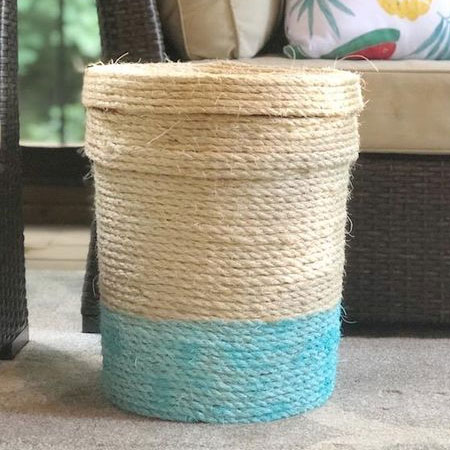 paint bucket wrapped with rope for storage