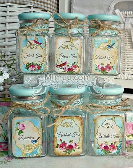 repurpose glass food jars with pretty lavels