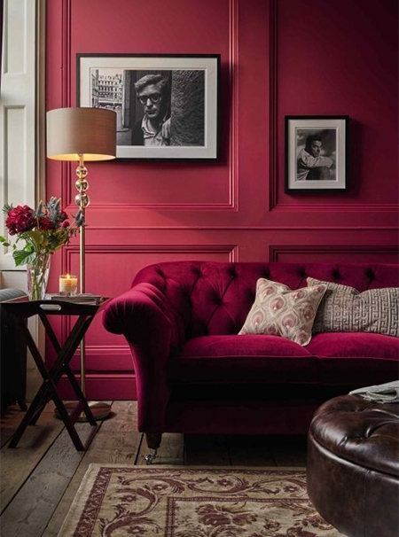ruby red wall in living room