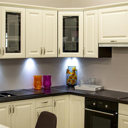 Give off a dramatic ambience with black quartz countertops
