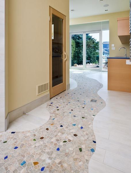 use broken tiles for decorative floor feature