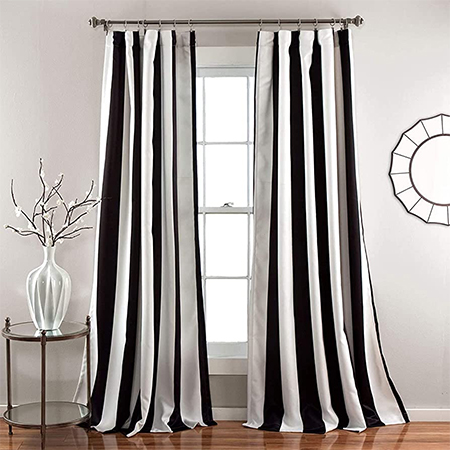 striped curtains on small window