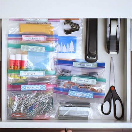 organise drawers with zipseal or ziploc bags