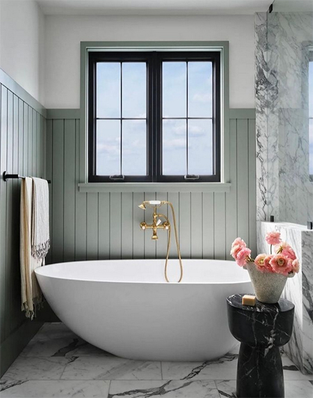 leave off tiles in a bathroom and add panelling