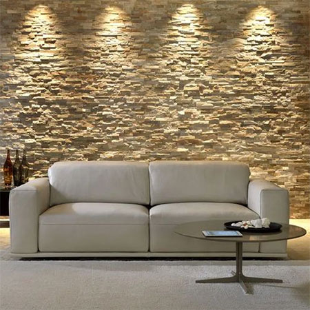 faux rock cladding wall living room