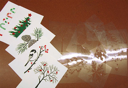 Stencilled Christmas or greeting cards 