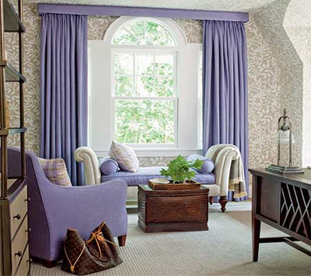 solid purple draperies and valance