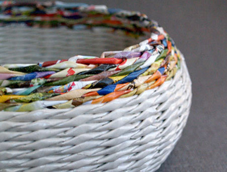basket made of rolled newspaper