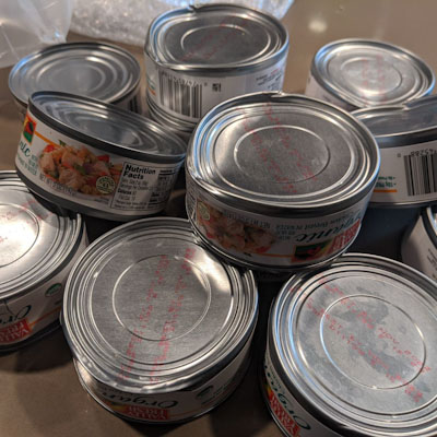 When stocking canned foods, always ensure that cans are not badly dented as these could be considered poisonous.